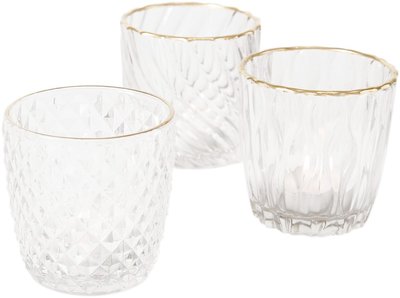 Teelichtglas Adore 3 er Set| Klar-Gold | H. 9 x D. 9 cm...