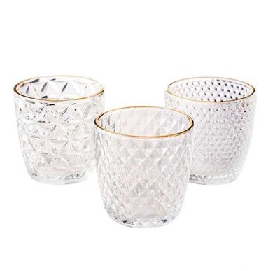 Teelichtglas Cilindro 3 er Set| Klar-Gold | H. 7,5  x D....