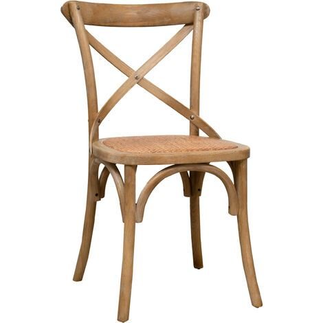 Cross Back Stuhl | Naturbraun [mieten] mit Sitzkissen Leinenstoff | Creme