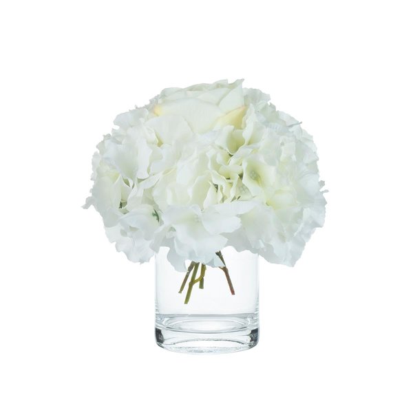 Blumengesteck KLEIN | aus Hortensien und Rosen | D. 20 cm | Creme-Weiß [mieten]