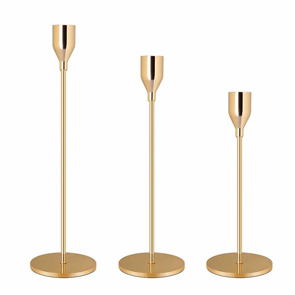 Kerzenhalter 3er Set | H. 33, 28, 24 cm | Gold  [mieten]